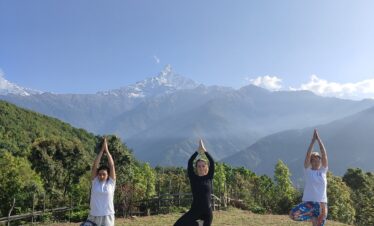 Peaceful meditation near Forest Camp on the Mardi Himal trail