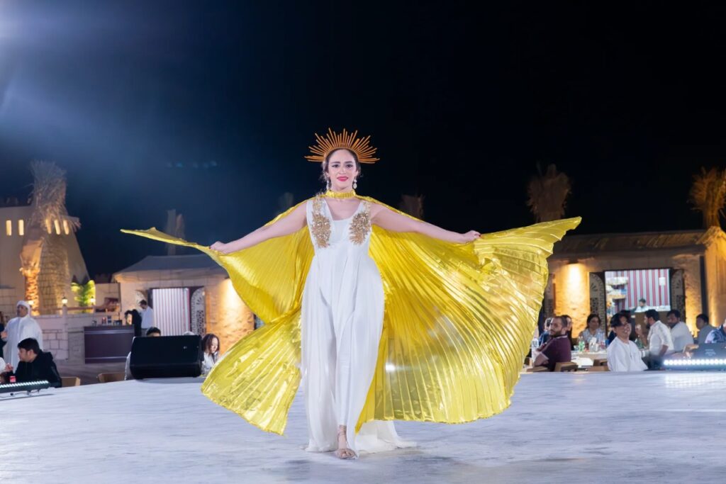 Arabian cultural dance performance under the stars in Dubai desert camp