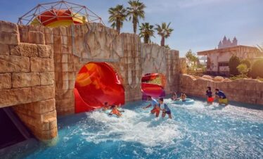 Children playing in the kids’ splash zone at Atlantis Waterpark Dubai