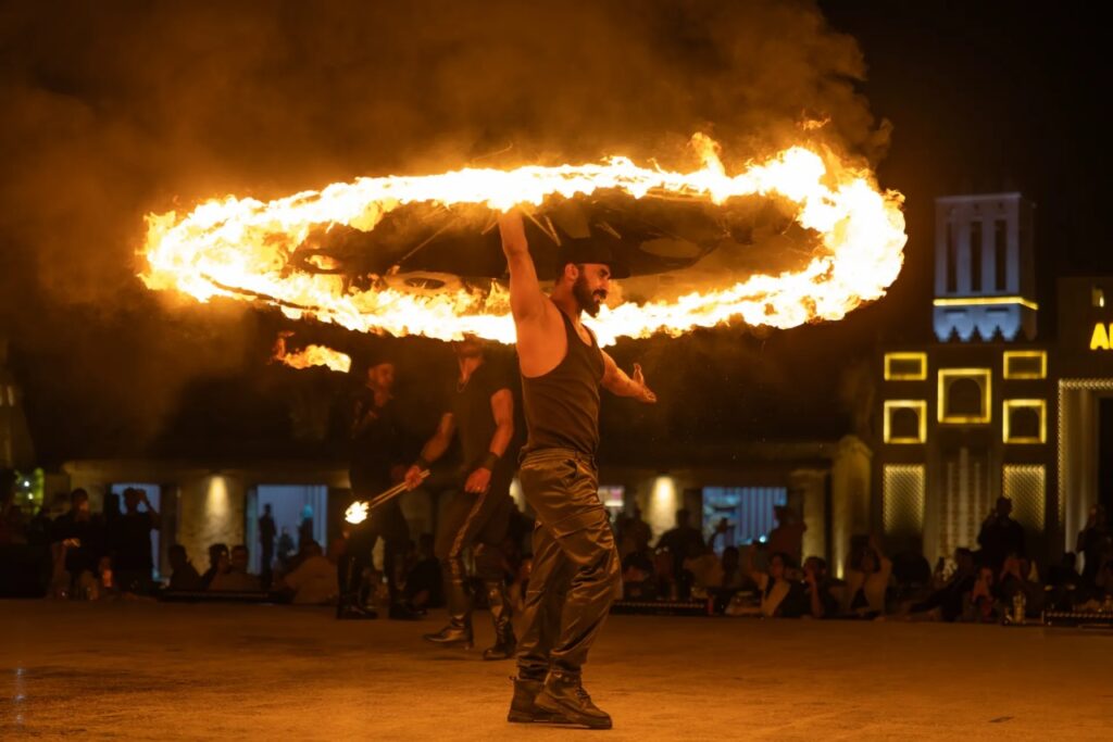 Fire show at a luxury evening desert safari in Dubai
