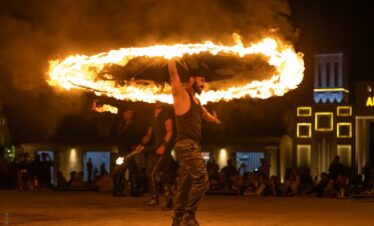 Fire show at a luxury evening desert safari in Dubai