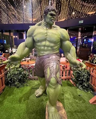 Hulk statue attraction at IMG Worlds of Adventure indoor theme park