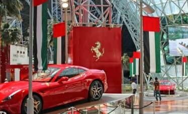 Luxury Ferrari car display inside Ferrari World Abu Dhabi museum zone